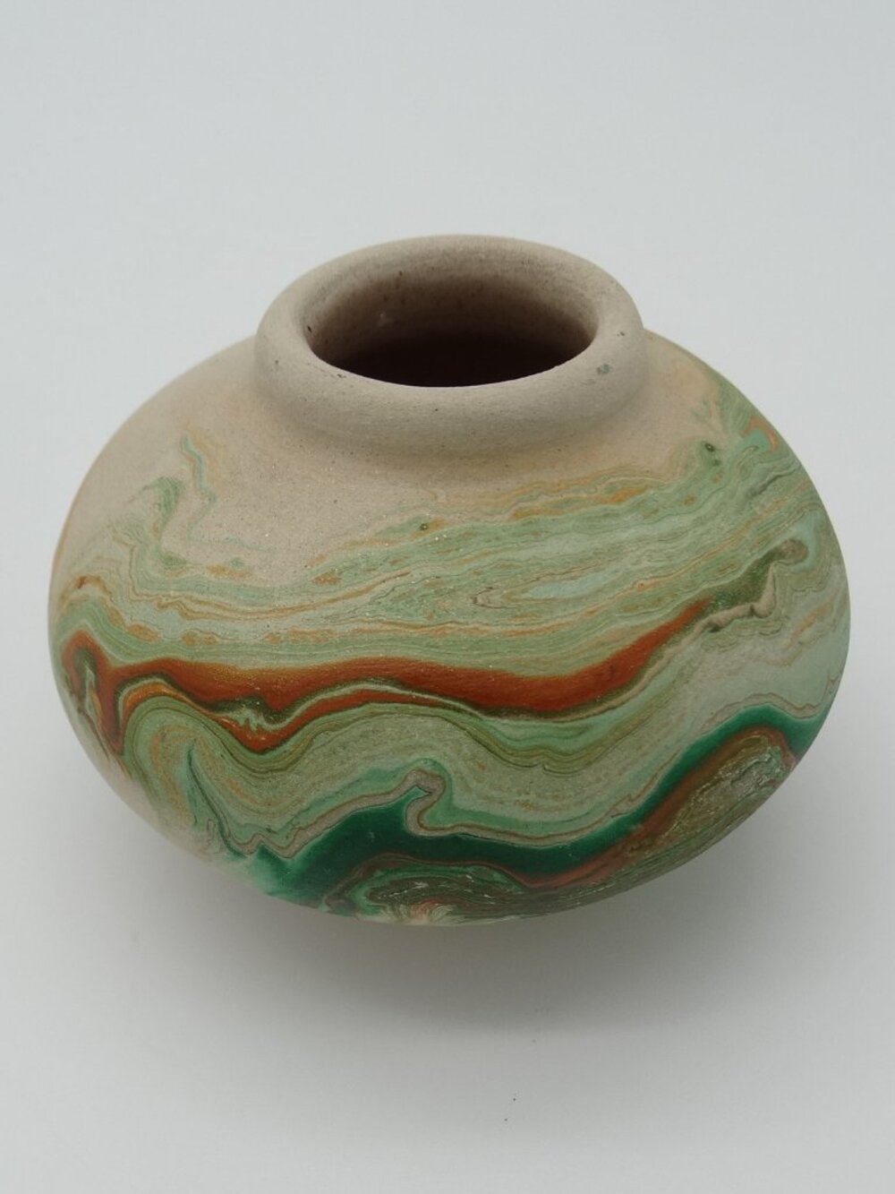 Vintage Nemadji Pottery 2.25" Swirl Multi Color  Earth Tones Vase